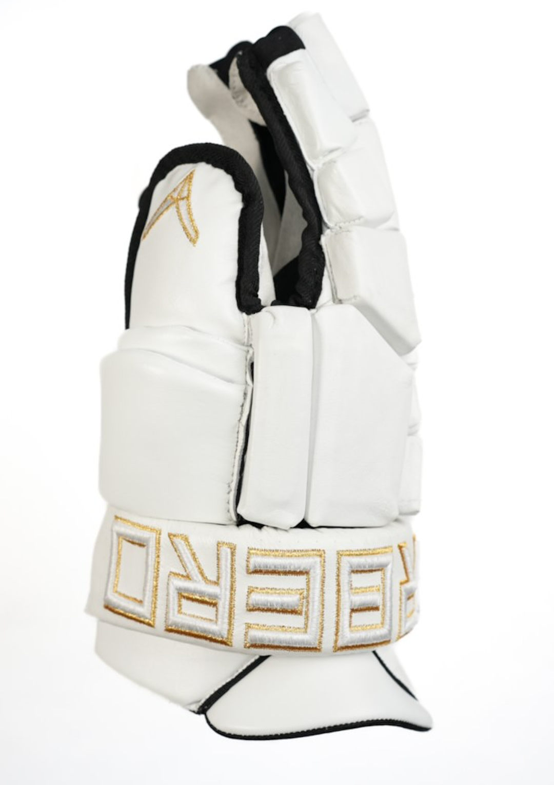 A clean hockey glove in white leather