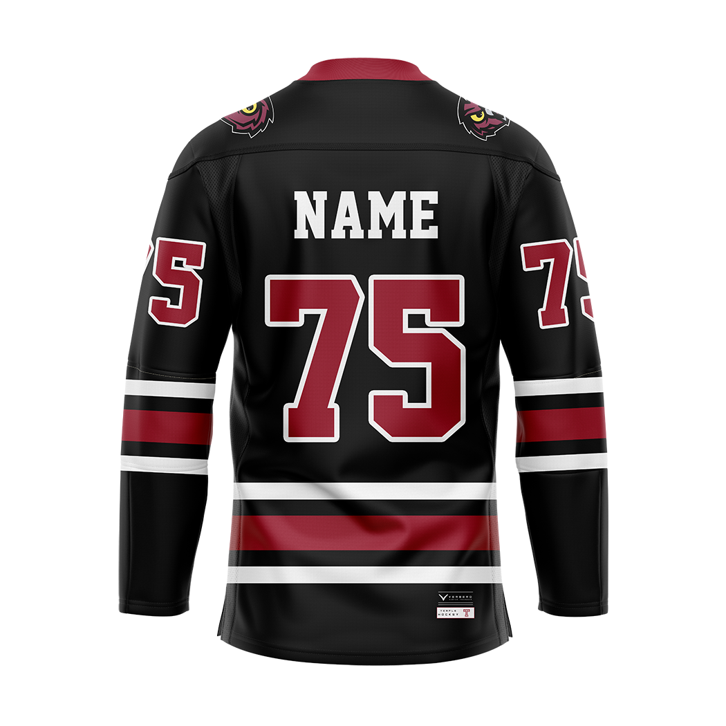 Custom Temple Ice Hockey Black Replica Sublimated Jersey