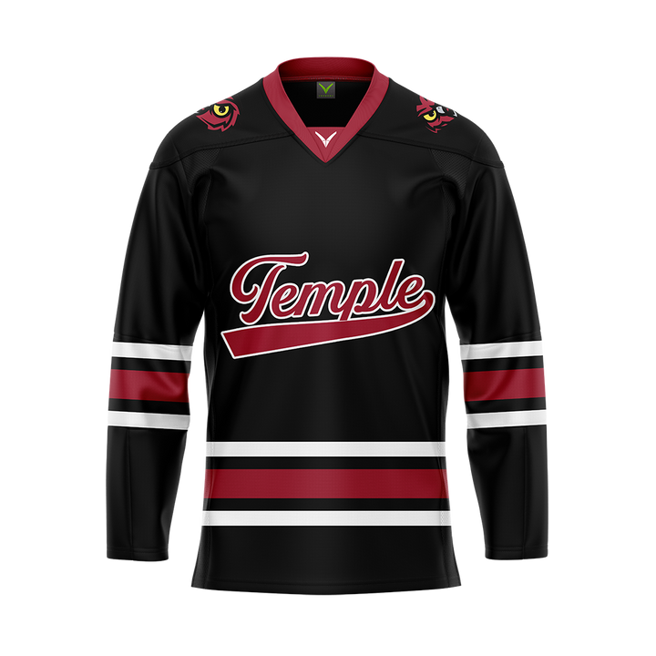 Temple Ice Hockey Black Replica Sublimated Jersey