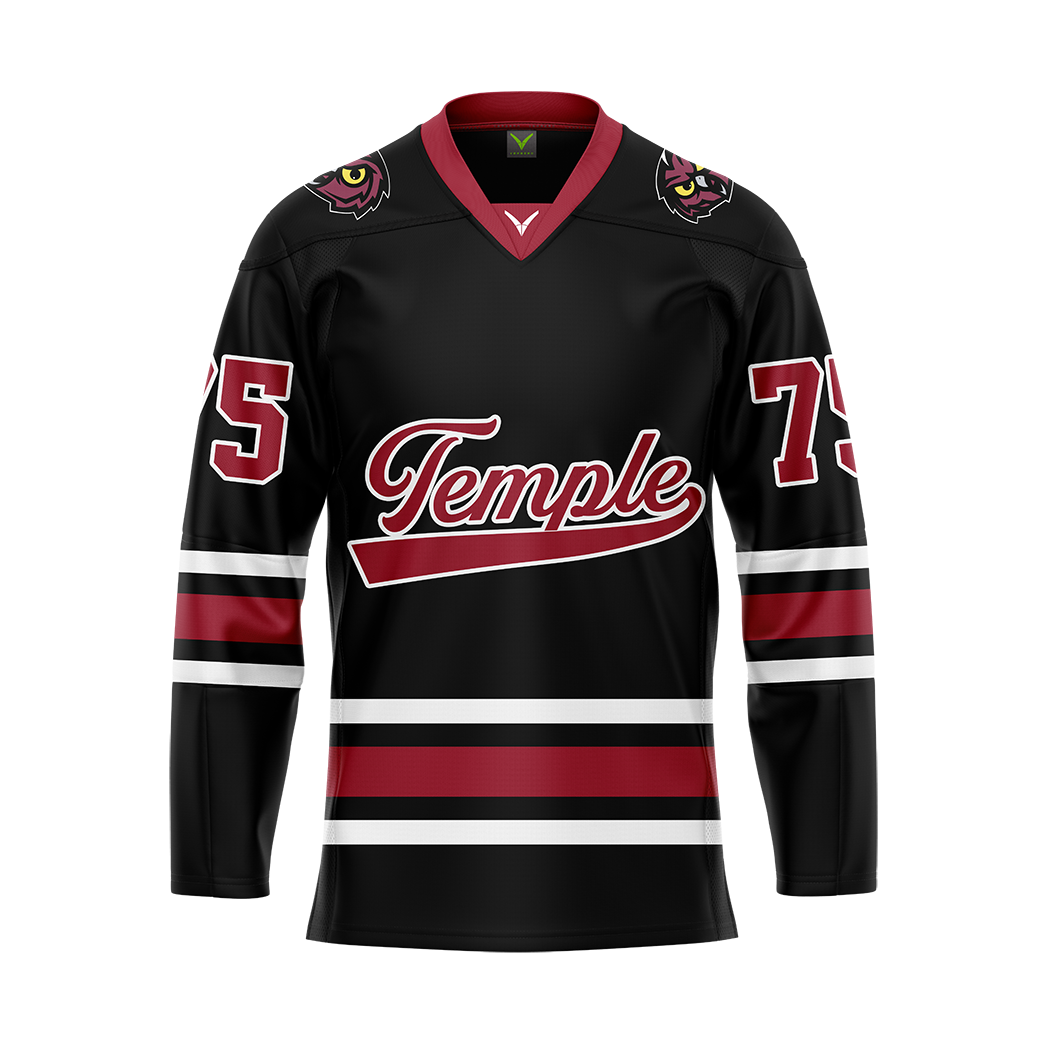 Custom Temple Ice Hockey Black Replica Sublimated Jersey