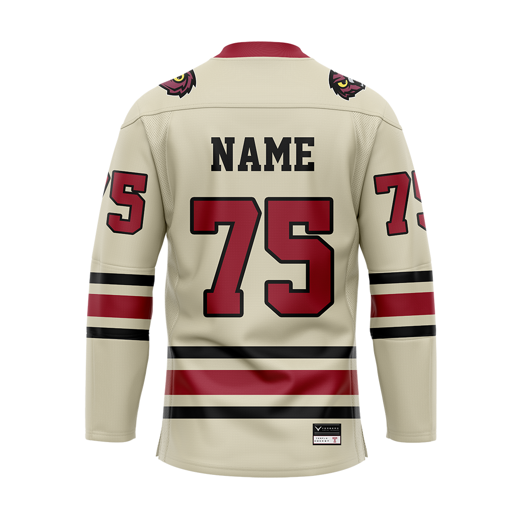 Custom Temple Ice Hockey Cream Replica Sublimated Jersey