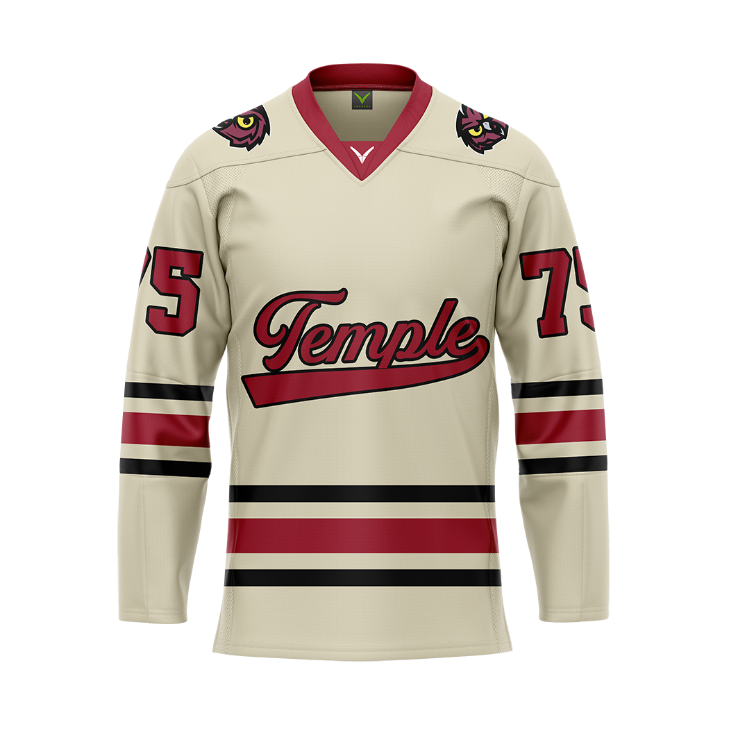 Custom Temple Ice Hockey Cream Replica Sublimated Jersey