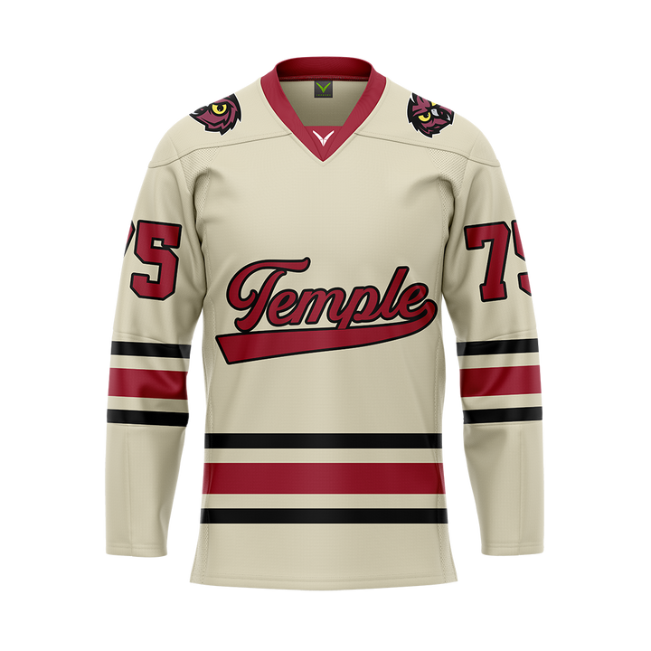 Custom Temple Ice Hockey Cream Replica Sublimated Jersey