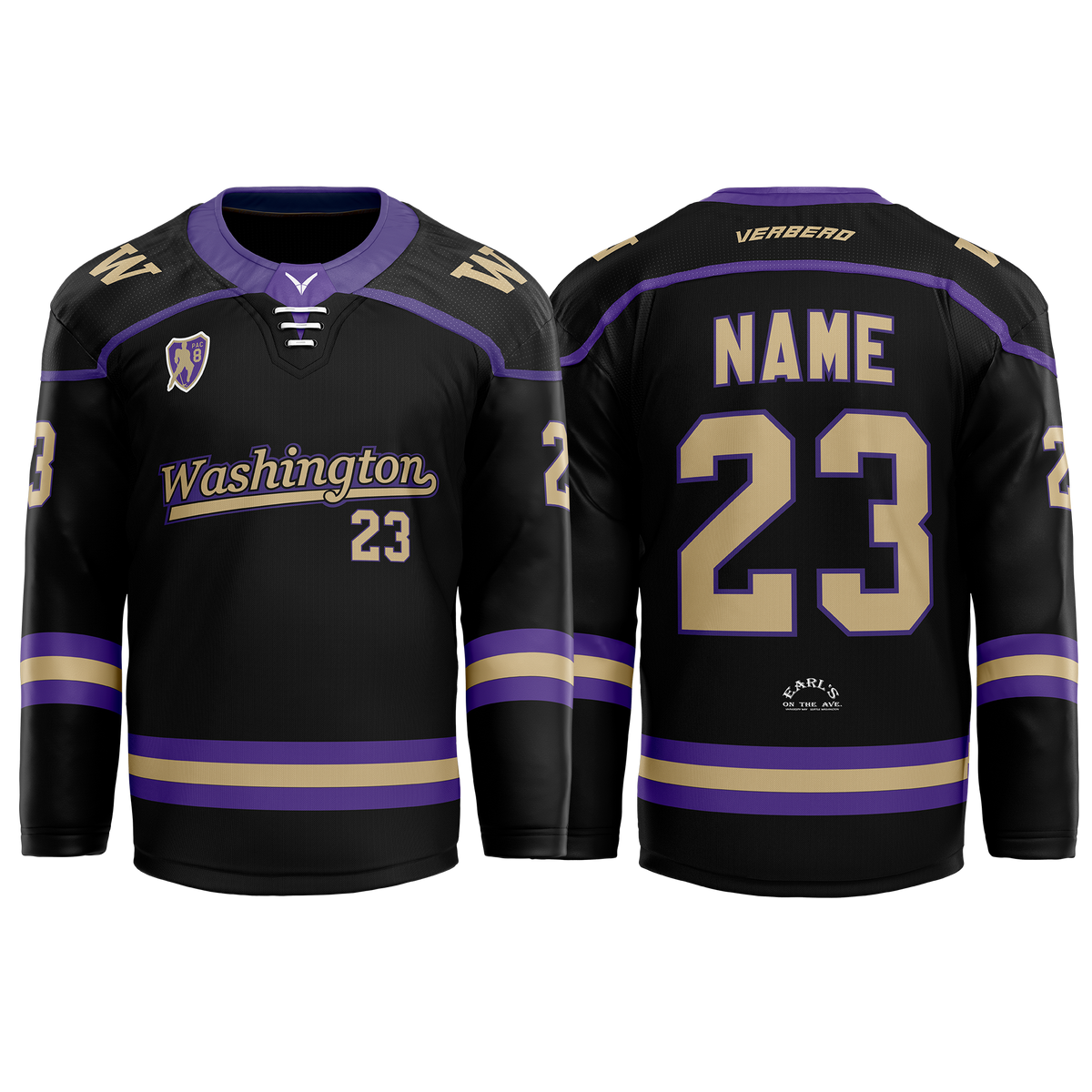 U of Washington Mens Black Custom Sublimated with Twill Replica Jersey