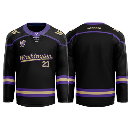 U of Washington Mens Black Sublimated with Twill Replica Jersey