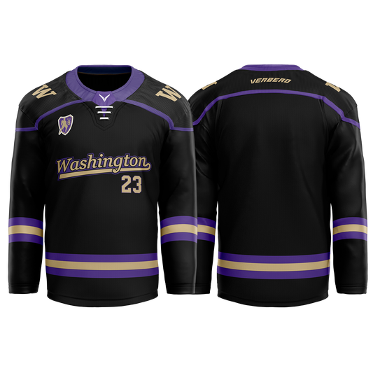 U of Washington Mens Black Sublimated with Twill Replica Jersey