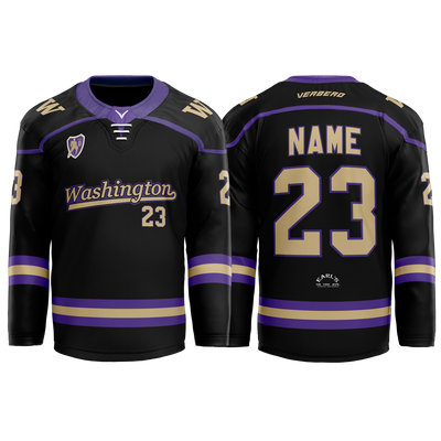 U of Washington Mens Black Custom Sublimated with Twill Replica Jersey