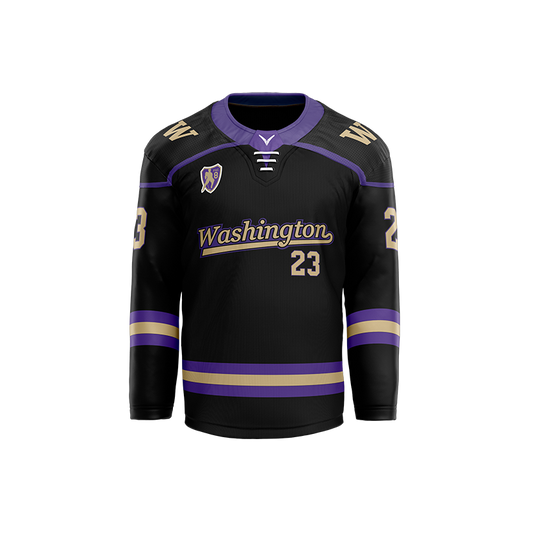 U of Washington Mens Black Custom Sublimated with Twill Replica Jersey
