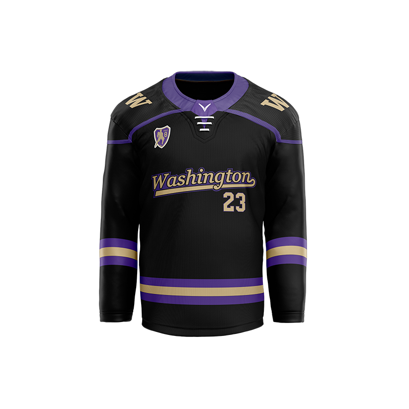 U of Washington Mens Black Sublimated with Twill Replica Jersey
