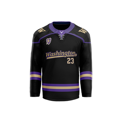 U of Washington Mens Black Sublimated with Twill Replica Jersey