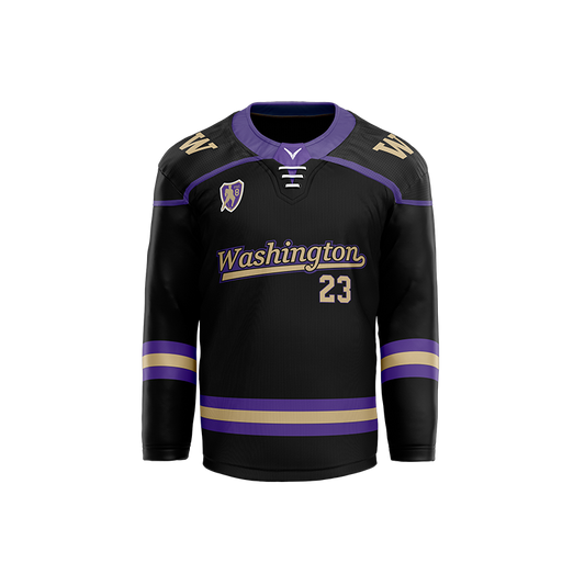 U of Washington Mens Black Sublimated with Twill Replica Jersey