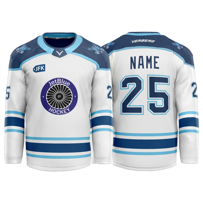 Jet Blue Custom White Full Tackle Twill Jersey